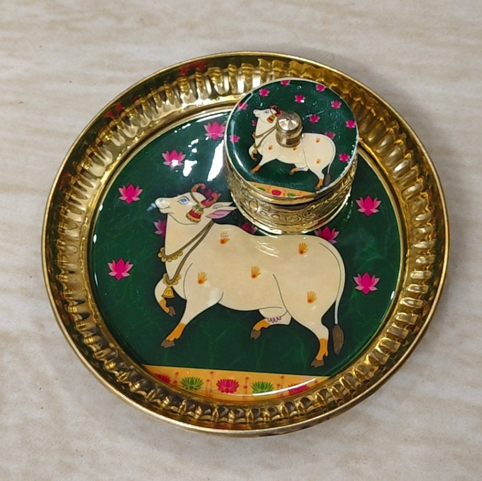 Brass Plate with Matching Kumkum Box