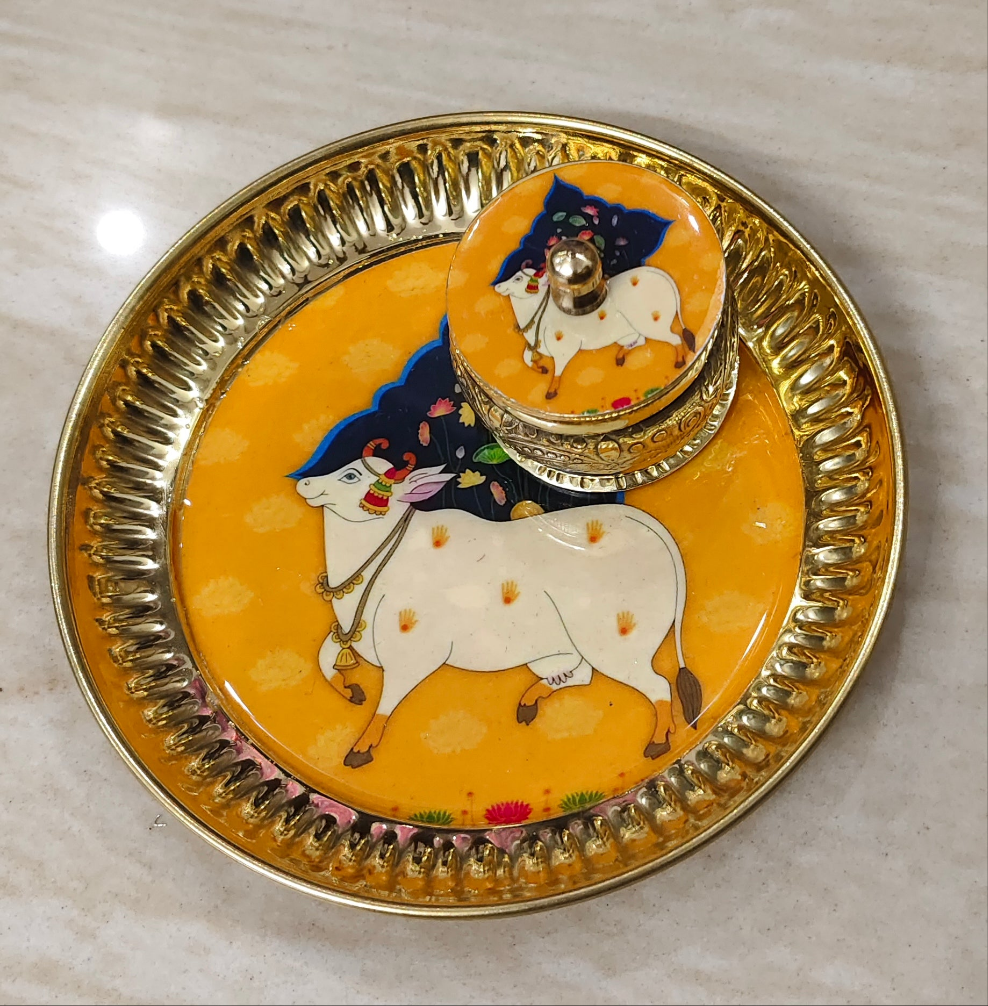 Brass Plate with Matching Kumkum Box