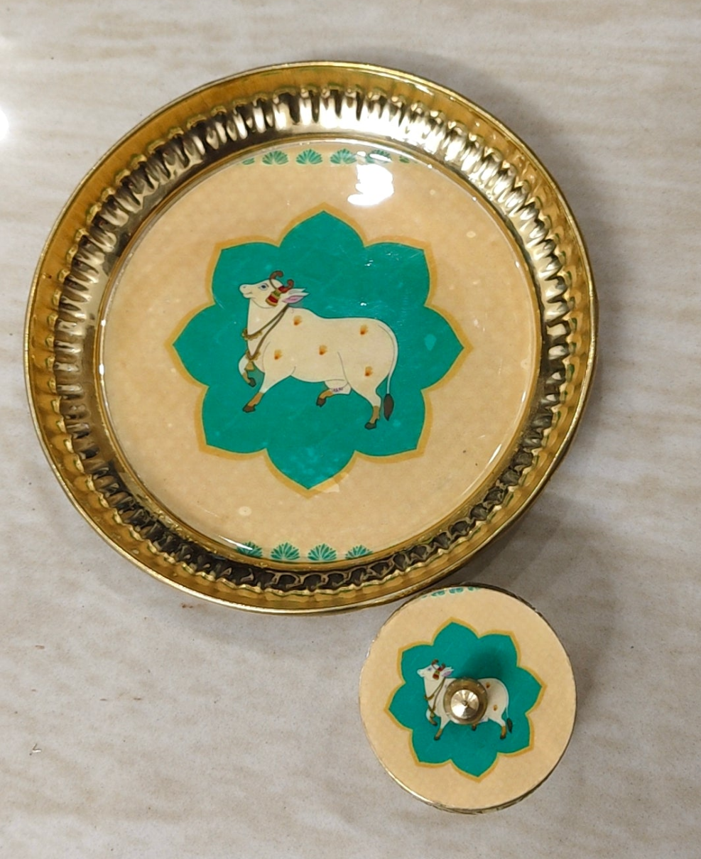Brass Plate with Matching Kumkum Box