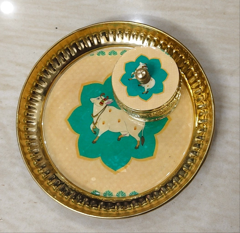 Brass Plate with Matching Kumkum Box