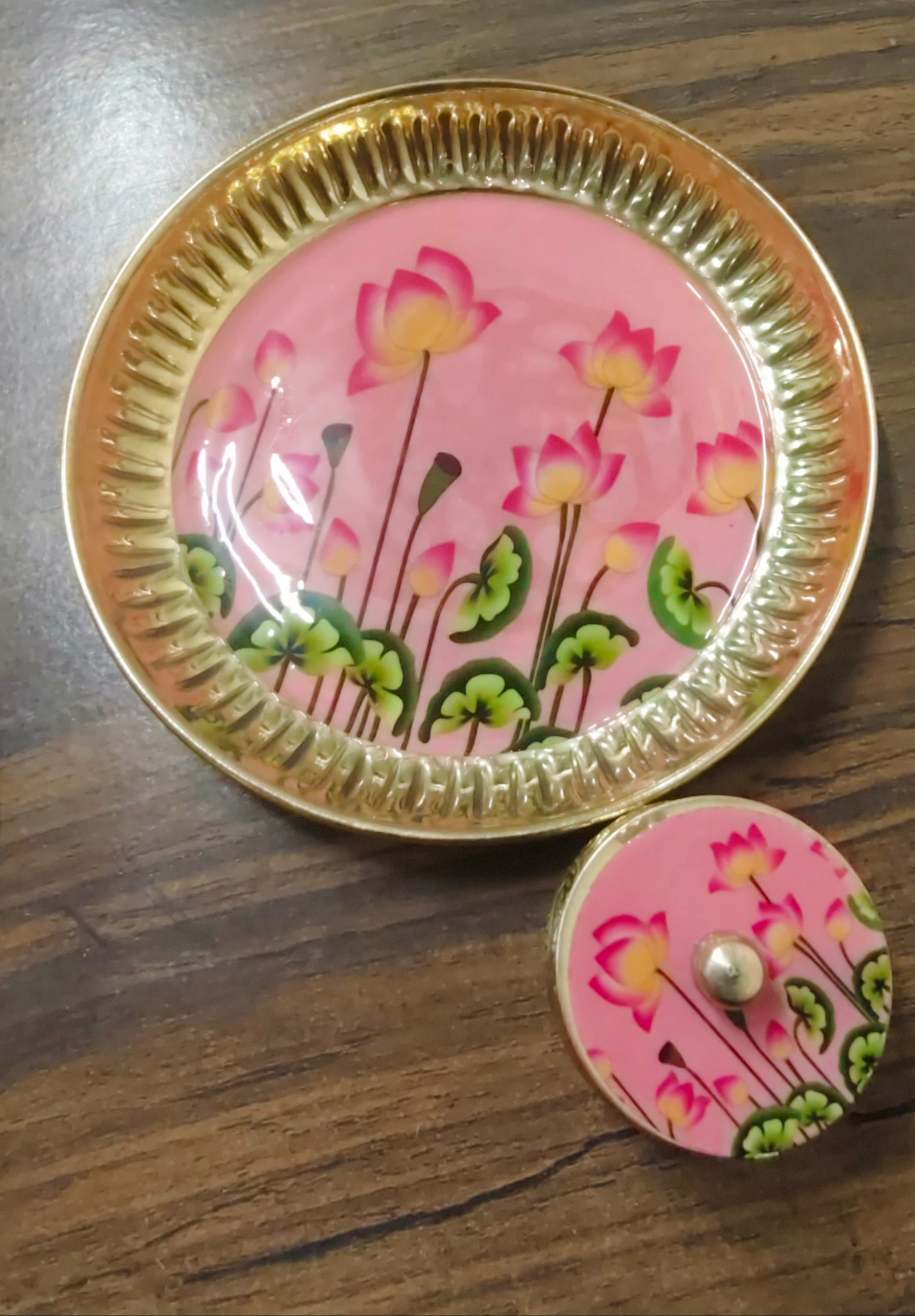 Brass Plate with Matching Kumkum Box