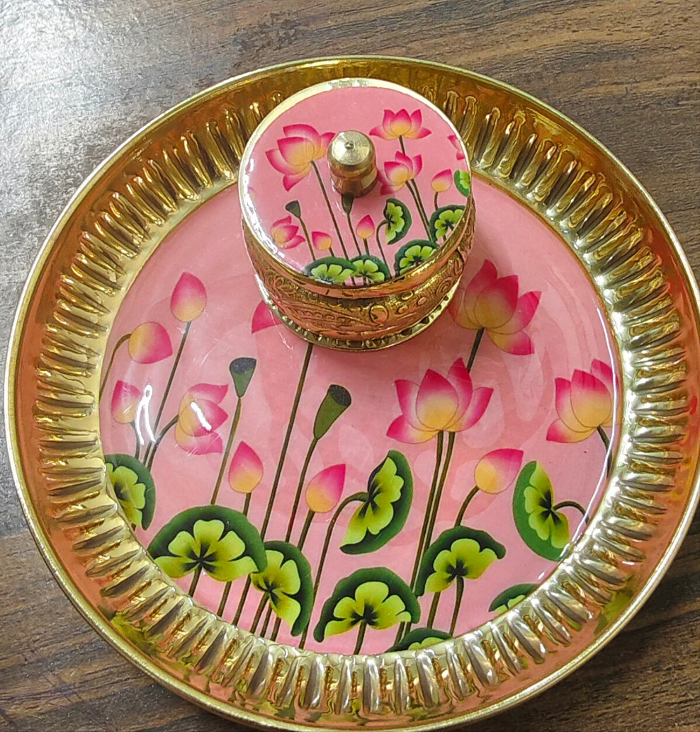 Brass Plate with Matching Kumkum Box