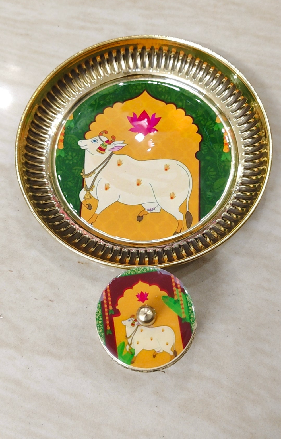 Brass Plate with Matching Kumkum Box