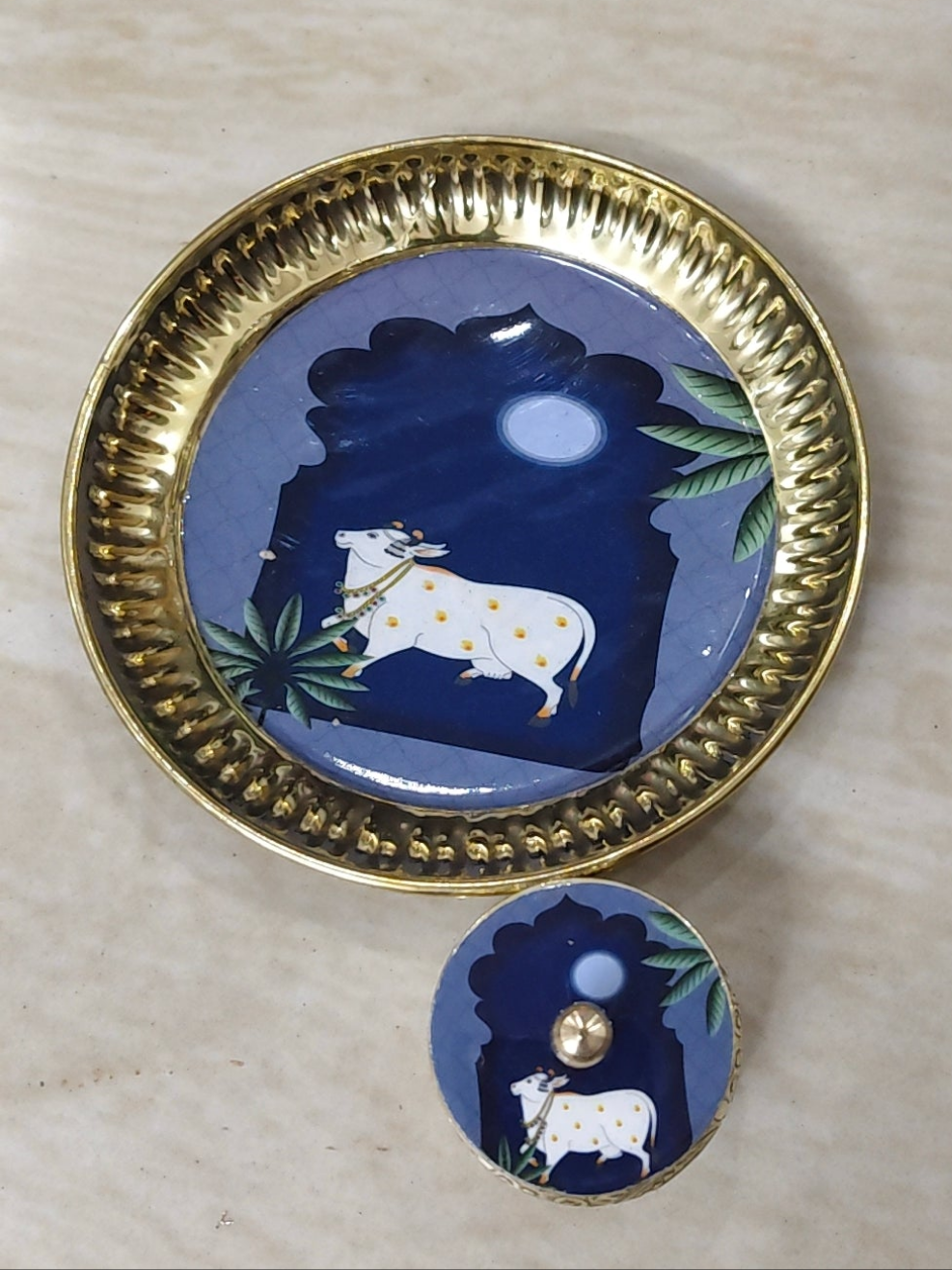 Brass Plate with Matching Kumkum Box