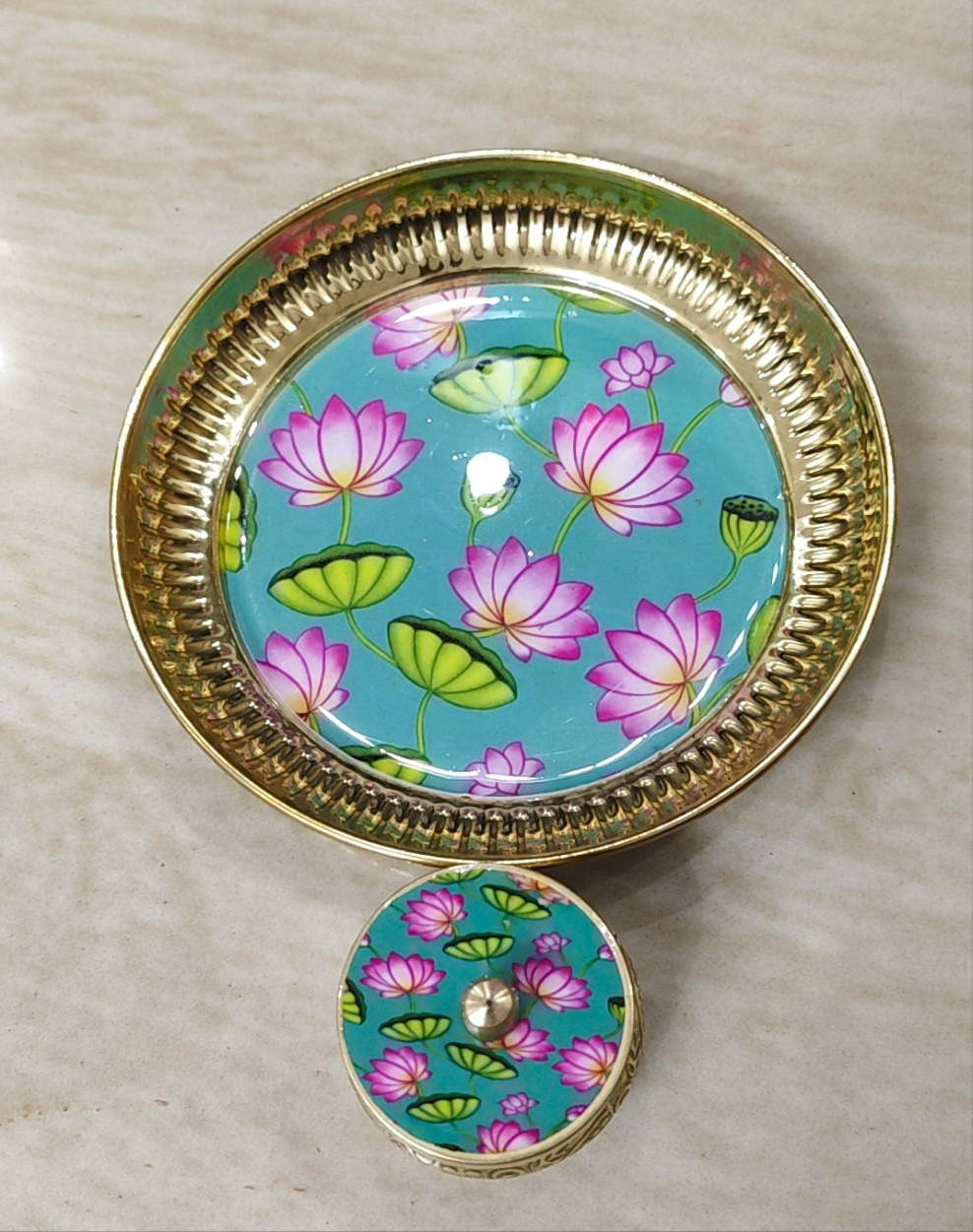 Brass Plate with Matching Kumkum Box