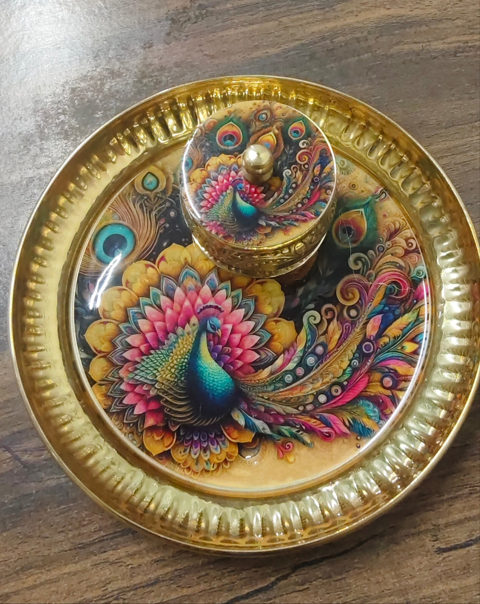 Brass Plate with Matching Kumkum Box