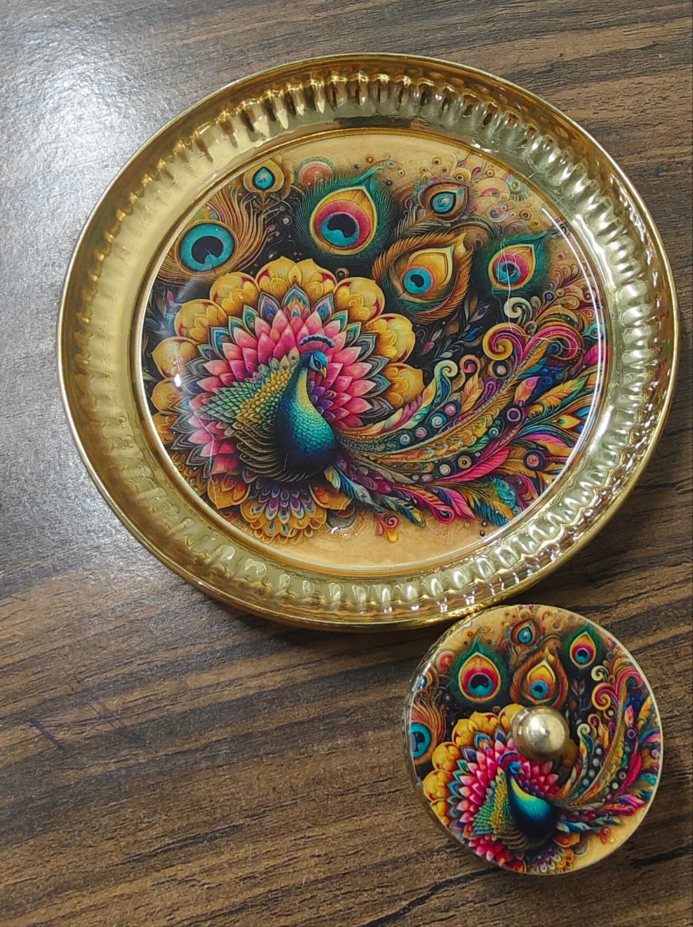 Brass Plate with Matching Kumkum Box