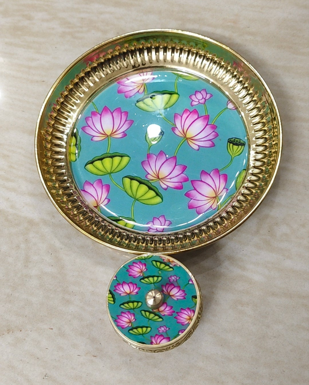 Brass Plate with Matching Kumkum Box