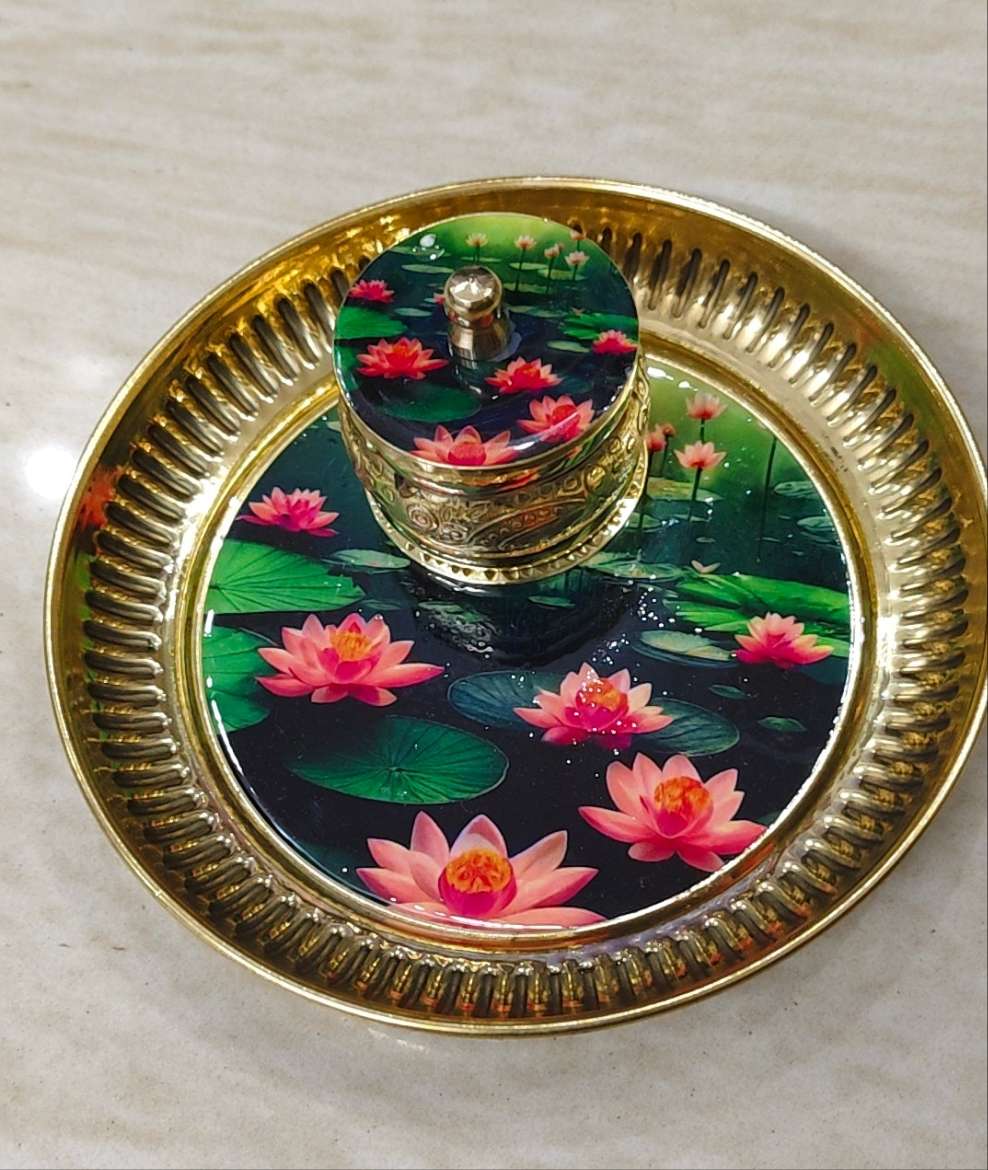Brass Plate with Matching Kumkum Box