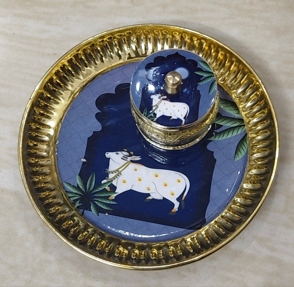 Brass Plate with Matching Kumkum Box