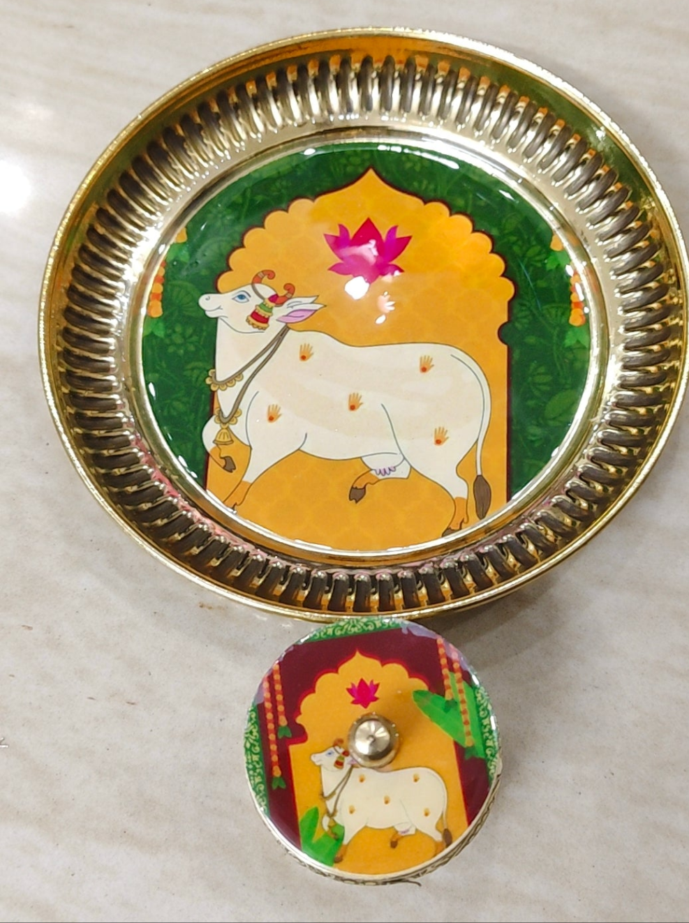 Brass Plate with Matching Kumkum Box