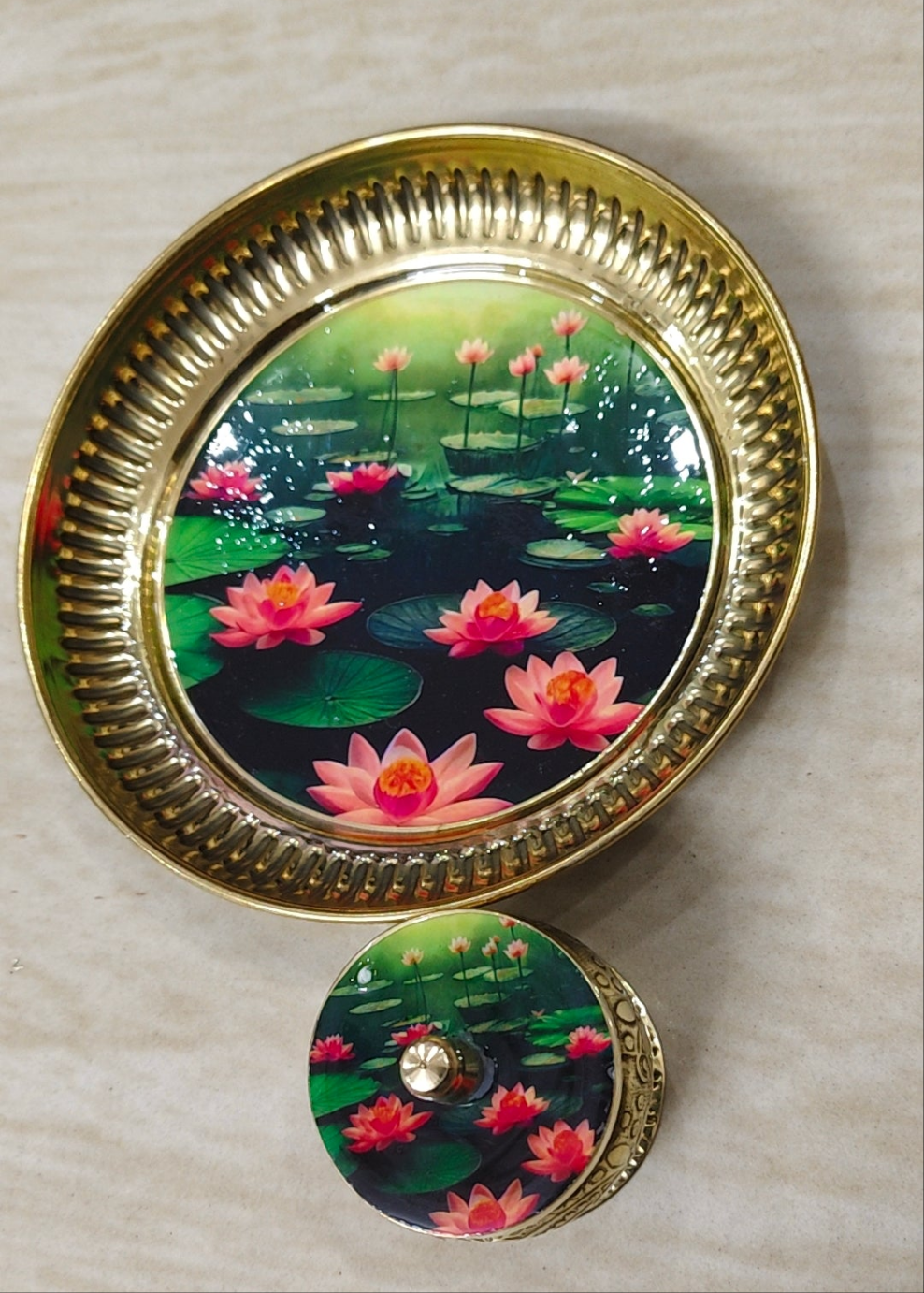 Brass Plate with Matching Kumkum Box