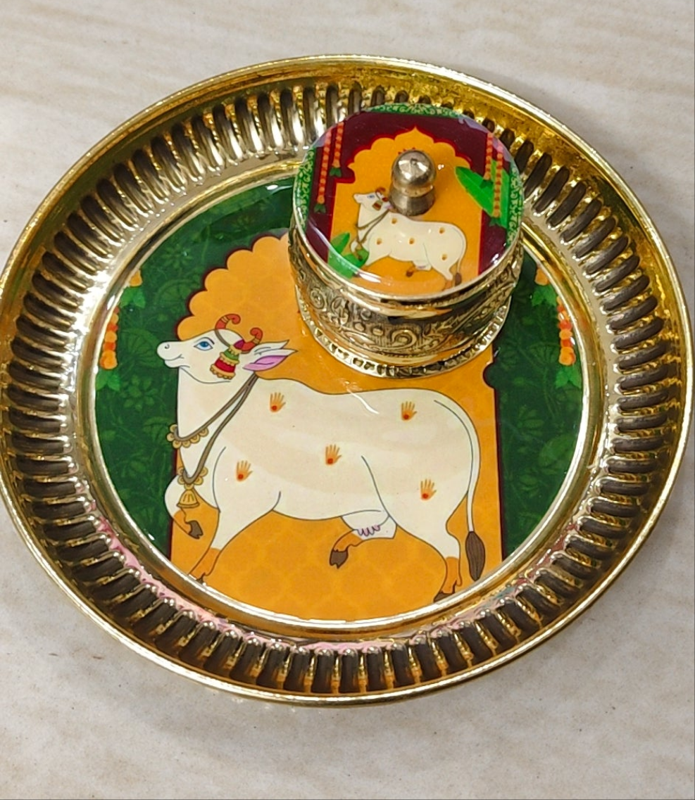 Brass Plate with Matching Kumkum Box