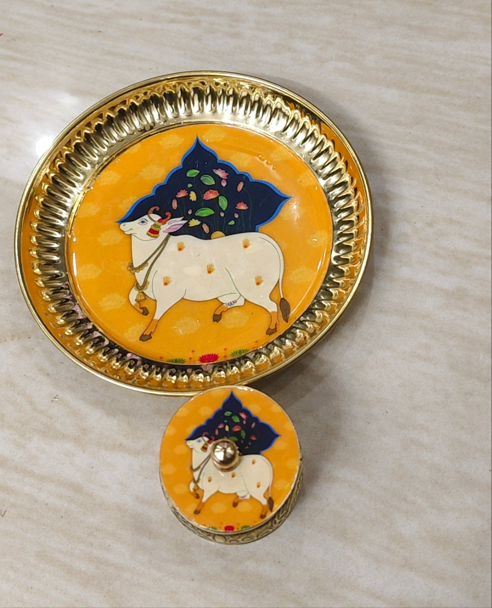 Brass Plate with Matching Kumkum Box