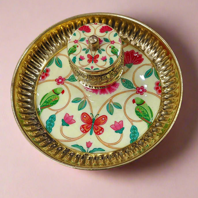 Brass Plate with Matching Kumkum Box