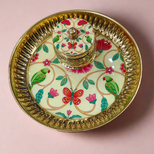 Brass Plate with Matching Kumkum Box