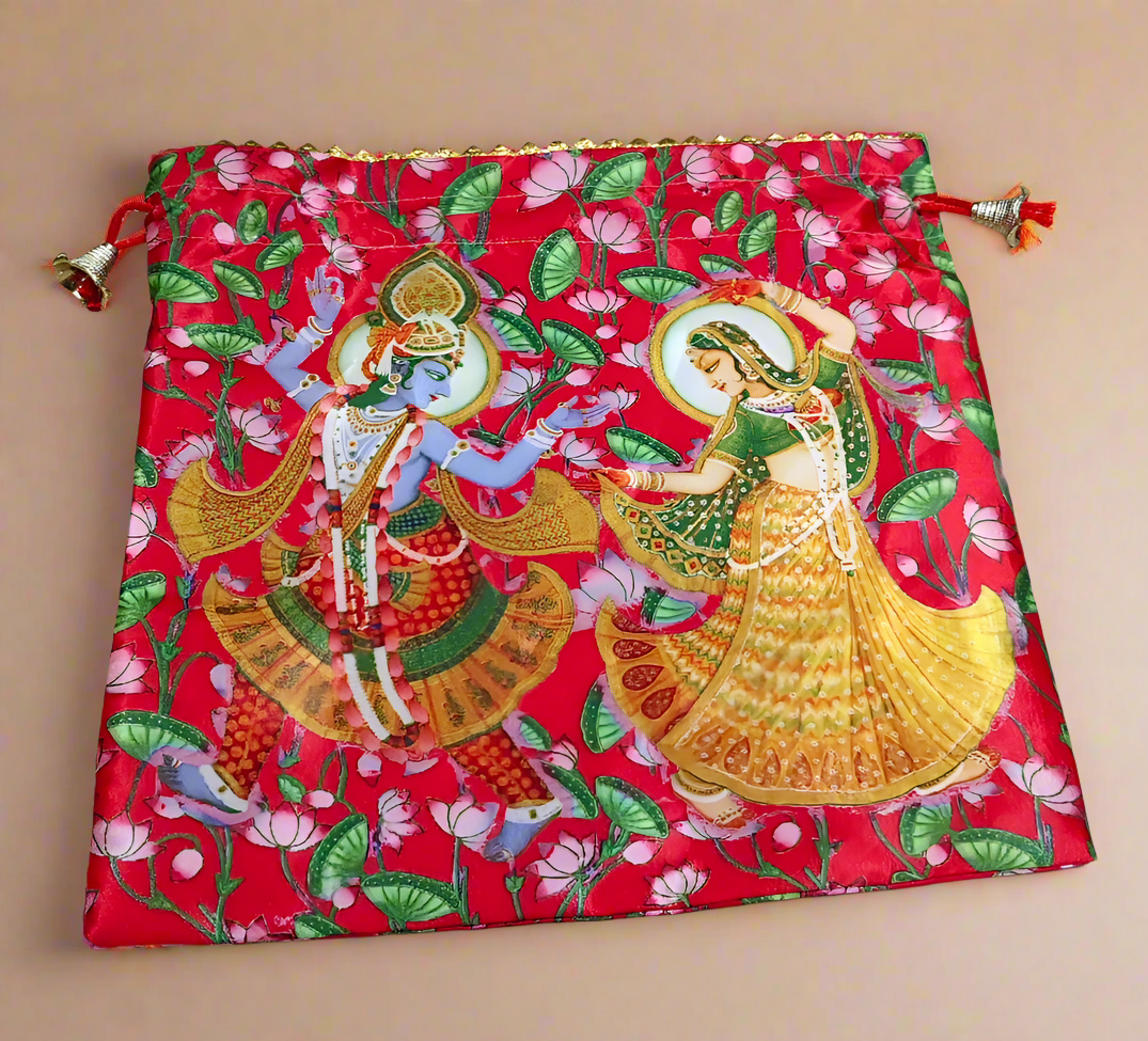 Radha Krishna Red Satin Potli