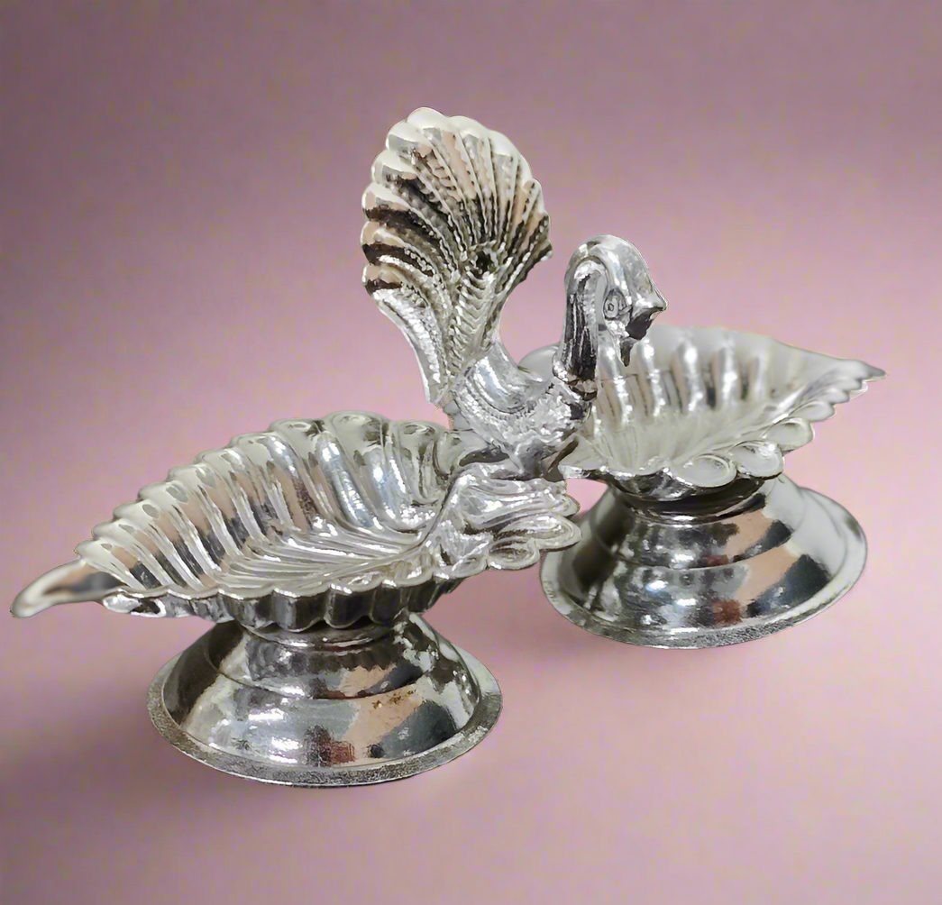 German Silver Leaf with Peacock Kumkum